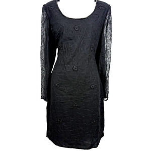 Beaded Drama Special Occasion Vintage Black Sheer Sleeve Whimsigoth Dress sz M